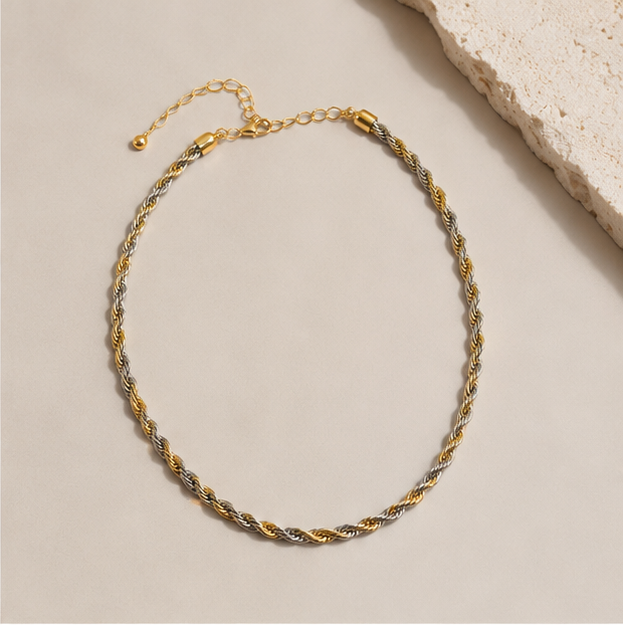 Colar Cordão Baiano Dois Banhos | Ouro 18k e Ródio Branco