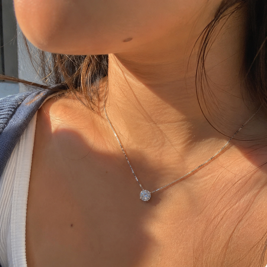 Colar Ponto de Luz Moissanite 1,25 ct Banhado a Ouro Branco