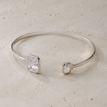 Bracelete Retangular com Banho em Ródio Branco