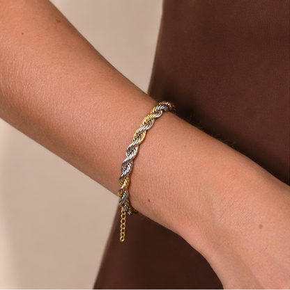 Pulseira Cordão Baiano Dois Banhos | Ouro 18k e Ródio Branco