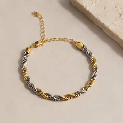 Pulseira Cordão Baiano Dois Banhos | Ouro 18k e Ródio Branco