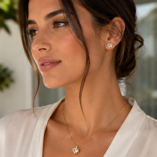 Conjunto Heart Shine™ | Colar e Brincos Banhados a Ouro