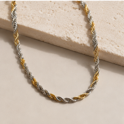 Colar Cordão Baiano Dois Banhos | Ouro 18k e Ródio Branco