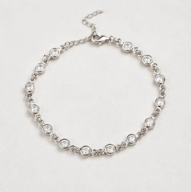 Pulseira Esferas com Banho em Ródio Branco