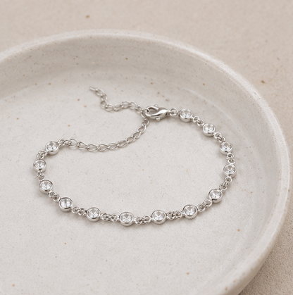 Pulseira Esferas com Banho em Ródio Branco